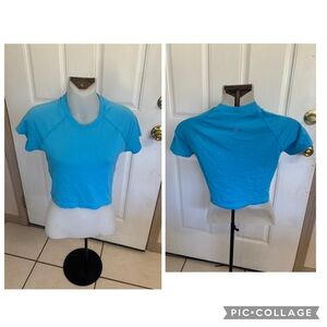 Size 6 Lululemon Swiftly Tech 2.0 Kayak Blue Cropped Short-Sleeve Shirt EUC!